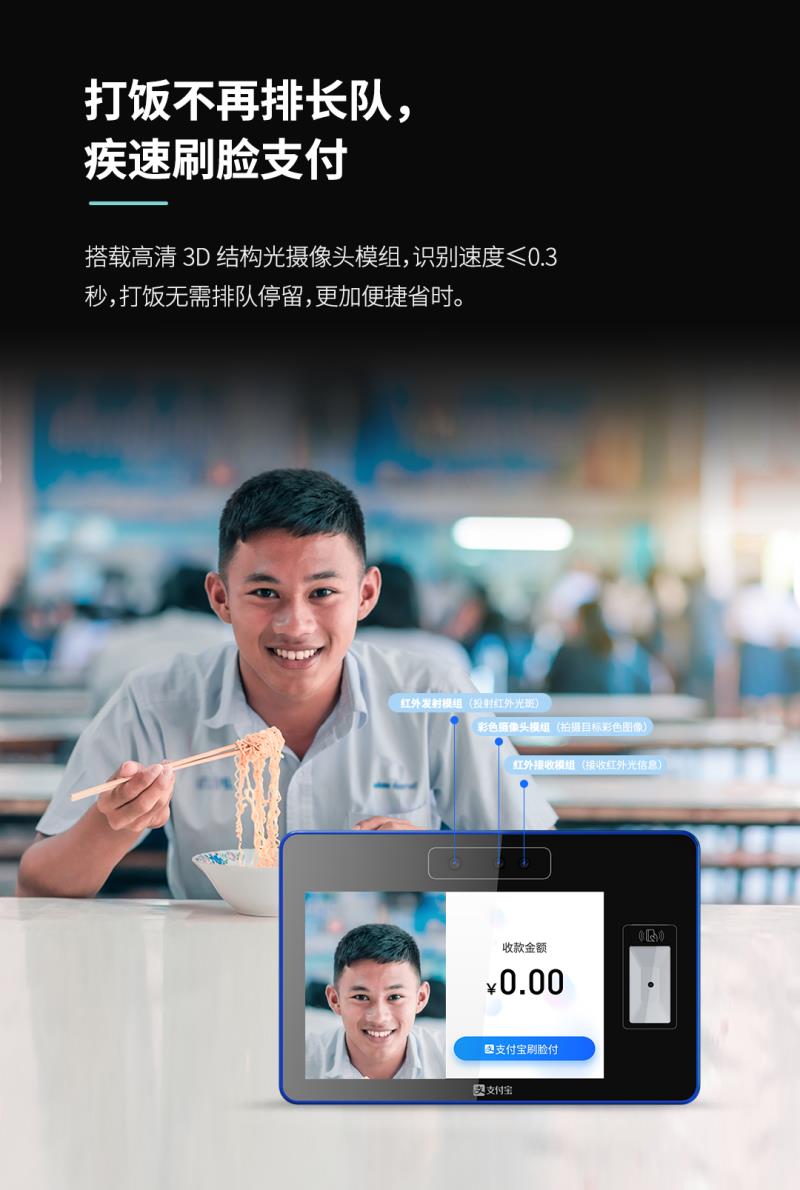 熵基ZTHP560面部消費(fèi)終端：金融級(jí)刷臉支付，食堂團(tuán)餐就用它！