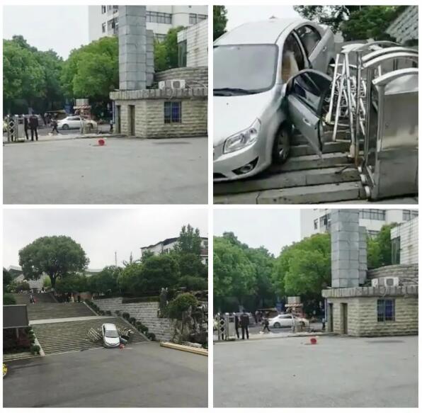 長(zhǎng)沙一小車(chē)在湖南師大附中校門(mén)倒車(chē)