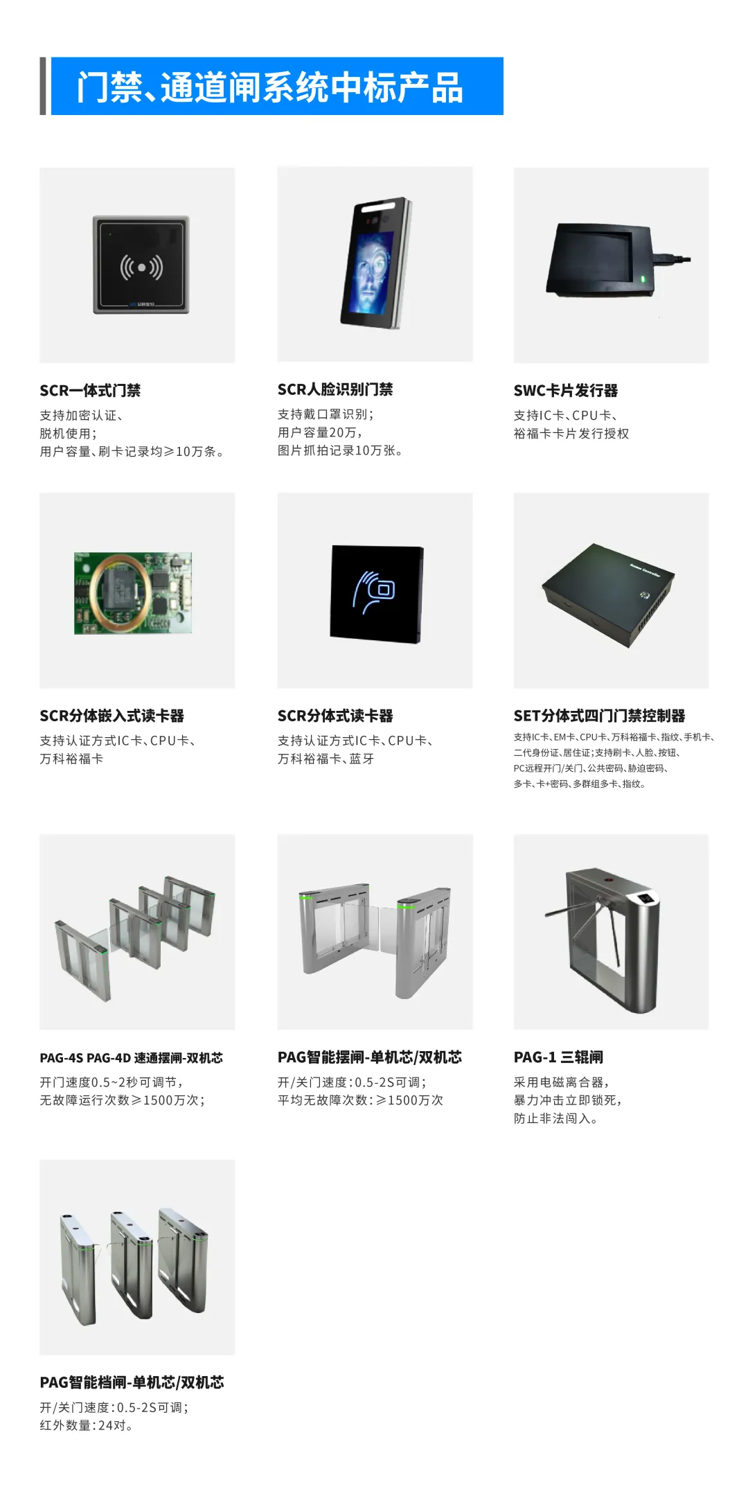 門禁、通道閘系統(tǒng)中標(biāo)產(chǎn)品